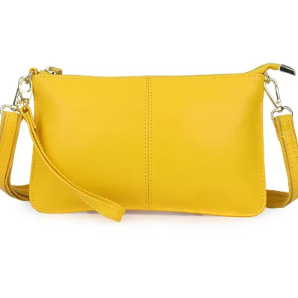 Yellow Leather Crossbody Wristlet Clutch Shoulder Bag Handbag Purse. 2 S…